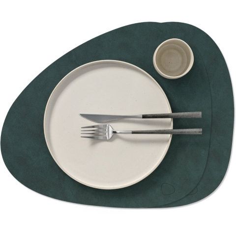 LIND DNA Placemats Nupo - Leer - Dark Green - Curved - 44 x 37 cm - 2 Stuks