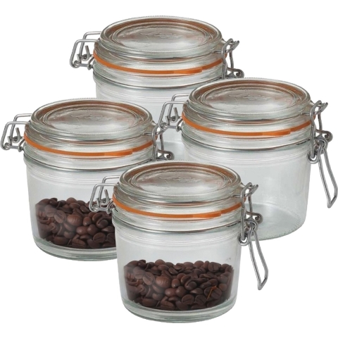 Voorraad/weckpot - 4x - transparant - glas - 10 x 8,5 cm - 350 ml - Le Parfait -