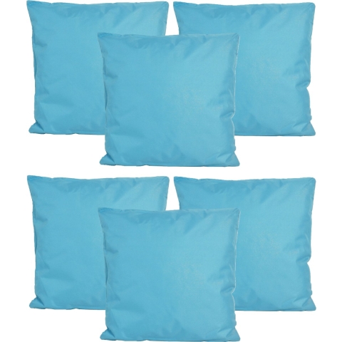 Buiten of tuin sier kussens - 6x - lichtblauw - 45 x 45 cm - binnen/buiten - tuinbank -