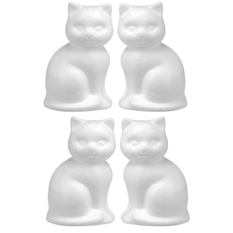 Hobby/knutsel Piepschuim kat/poes - 4x - vormen/figuren dieren - 13 cm -