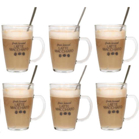 Bellatio Design Latte macchiato glazen - set 6x - incl. lepels - glas - 300 ml - koffie glazen -