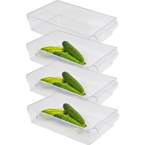 Koelkast/keuken organizer bak - 4x - transparant - kunststof - L32 x B20 x H7 cm - groente lade -