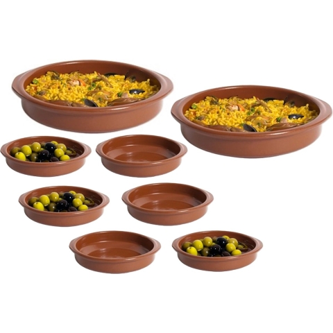 Tapas serveerschalen set - 2x D20 cm en 6x D10 cm - rond - Spaans terracotta ovenschaaltjes -