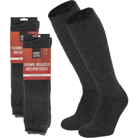 Apollo Thermo hoge sokken voor dames - 2x paar - grijs - maat 36-41 - extra dikke stof/huisokken 36/41 -