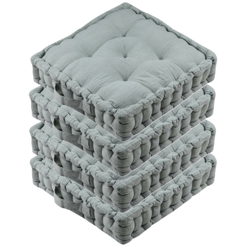 Stof Textile Vloerkussen Maxime - 4x - lichtgroen - katoen - 45 x 45 x 10 cm - vierkant - Extra dik -