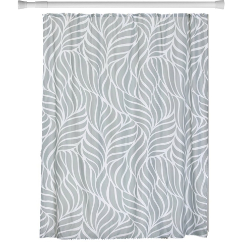 Douchegordijn Botanic en ophangstang - uitschuifbaar 70-120 cm - grijs - met ringen -