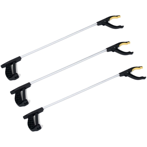 Zwerfvuilgrijper/afvalgrijper zwart/grijs - 3x - 76 cm - kunststof - Grijparm - Vuilnisgrijper -