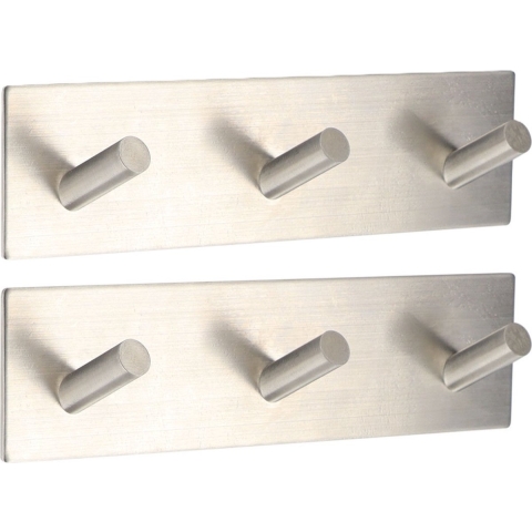Handdoek haakjes vierkant - 2x - 18 x 3 x 5 cm - zilver - Zelfklevende ophang haakjes - Metaal -