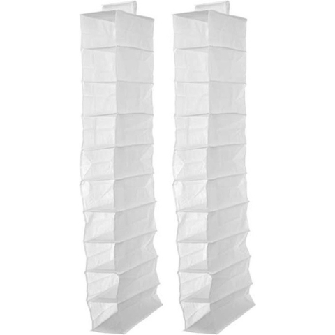 Kledingkast organizer - 2x - 10 vaks - wit - 15 x 28 x 118 cm - ruimtebesparend/hangend -