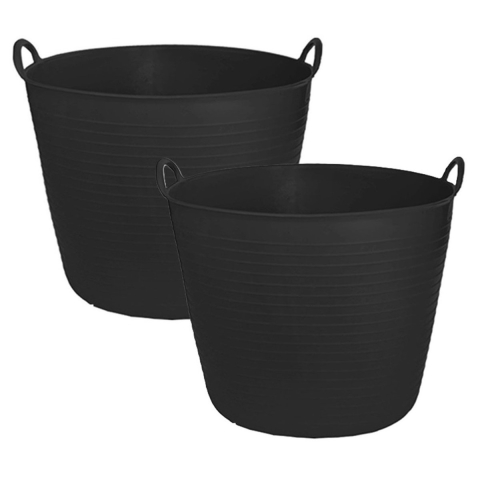 Flexibele kuip/emmer - 2x - zwart - 42 liter - kunststof - 45 x 37 cm -