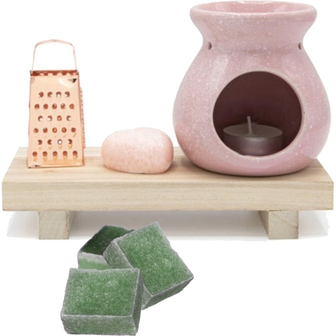 Amberblokjes/geurblokjes cadeauset 7-delig - rozen/dennen geur - inclusief geurbrander en rasp -