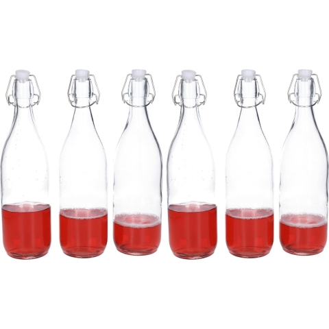 Beugelfles/weckfles set van 24x - transparant - 1 liter - 32 cm - karaf - waterfles met beugeldop -