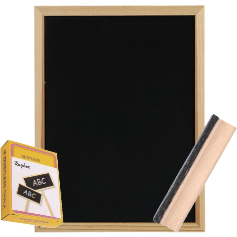 Krijtbord/schoolbord met 12x witte krijtjes en wisser - 30 x 40 cm - hout -