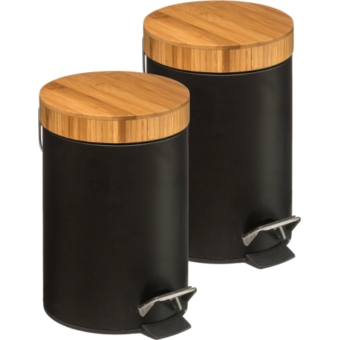 5Five Pedaalemmer - 2x - zwart - metaal - 3L - 17 x 25 cm -