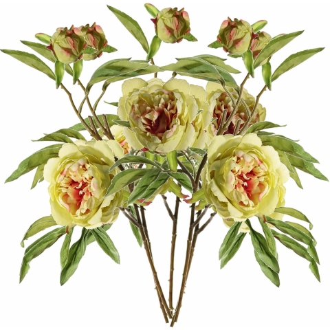 Kunstbloem pioenroos Spring Dream - 5x - groen/roze - 73 cm - kunststof steel - decoratie -