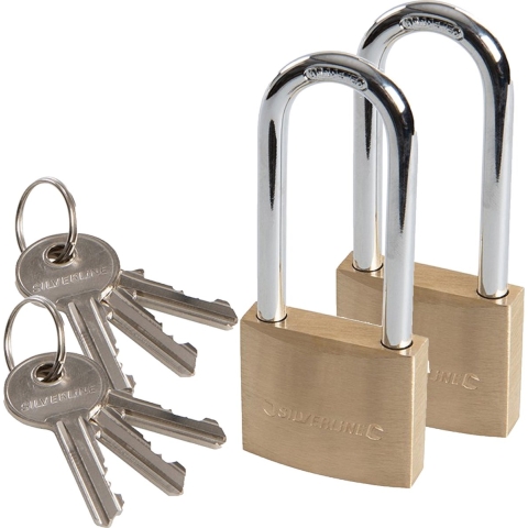 Hangslot met 3 sleutels - 2x - 40 mm - messing - 65 mm beugel - kofferslot -