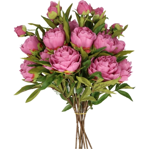 Kunstbloemen boeket pioenroos Spring Dream - roze - 73 cm - kunststof steel - decoratie -