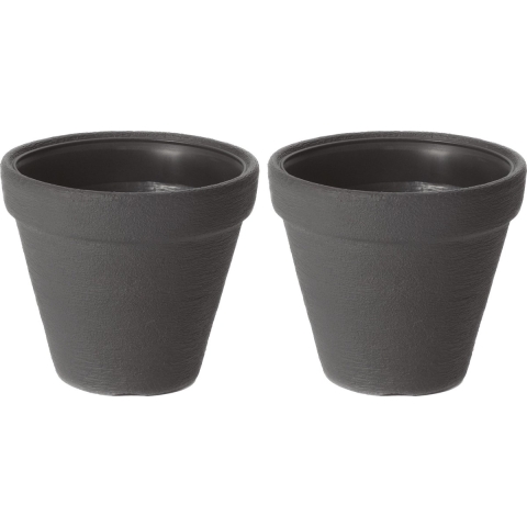 Plantenpot/bloempot Classic Garden - 2x - buiten/binnen - kunststof - antraciet - D35 x H36 cm -