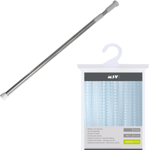 MSV Douchegordijn met ophangstang - uitschuifbaar 75-125 cm - lichtblauw - L180 x H200 cm - pvc -