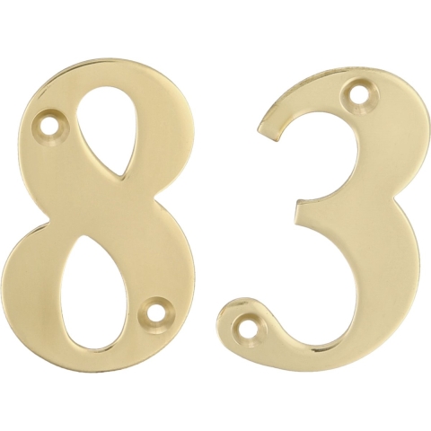 AMIG Huisnummer 83 - massief messing - 10cm - incl. bijpassende schroeven - gepolijst - goudkleur -
