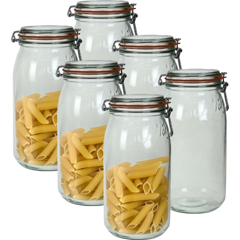 Voorraad/weckpot - 6x - transparant - glas - 28 x 13 cm - 3 L - Le Parfait -