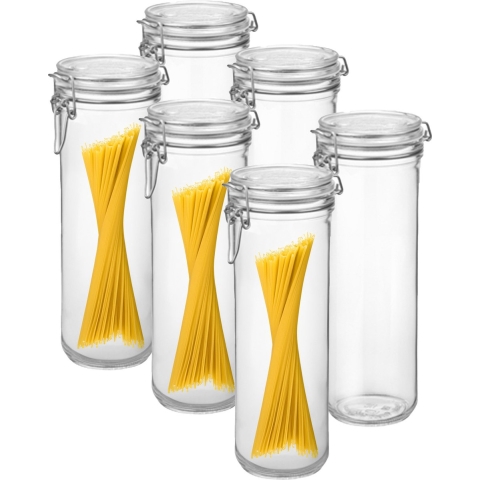 Spaghetti voorraad/weck pot - 6x - transparant - glas - 26 x 9 cm - 1,5 L - Bormioli Rocco -