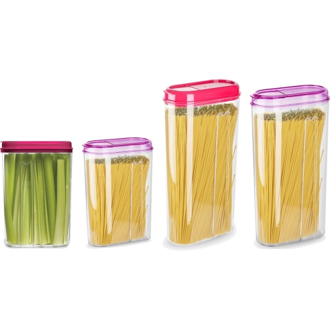 Voedselcontainers set - 4 stuks - roze - 2350ml en 1500ml - kunststof - voorraadpot/strooibus -