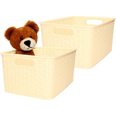Opbergmand - 4x - Kastmand - rotan kunststof - beige/geel - 10 Liter - 22 x 33 x 16 cm -