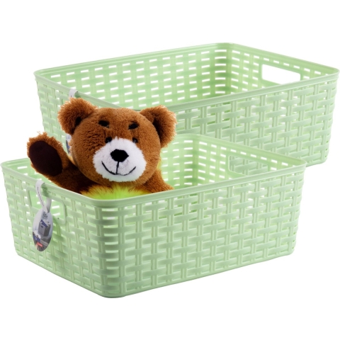 Opbergmand - 4x - Kastmand - rotan kunststof - lichtgroen - 12 Liter - 30 x 37 x 13 cm -