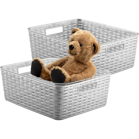 Opbergmand - 4x - Kastmand - rotan kunststof - zilvergrijs - 12 Liter - 30 x 37 x 13 cm -