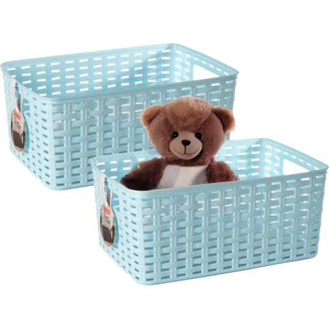 Opbergmand - 4x - Kastmand - rotan kunststof - lichtblauw - 5 Liter - 15 x 28 x 13 cm -