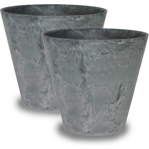 Bloempot Claire - 2x - grijs - D43 x H39 cm - met drainagesysteem - voor binnen en buiten -