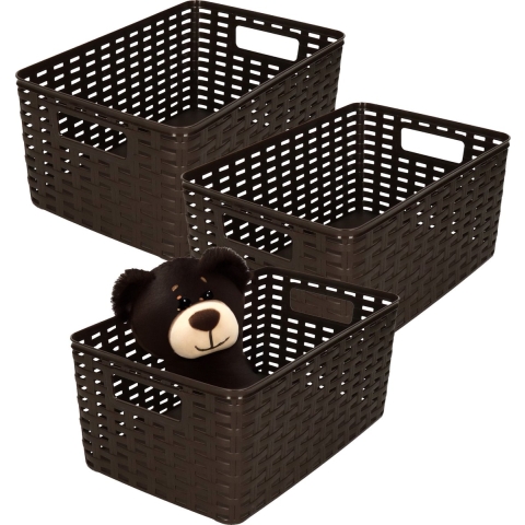Opbergmand - 3x - Kastmand - rotan kunststof - donkerbruin - 10 Liter - 22 x 33 x 16 cm -