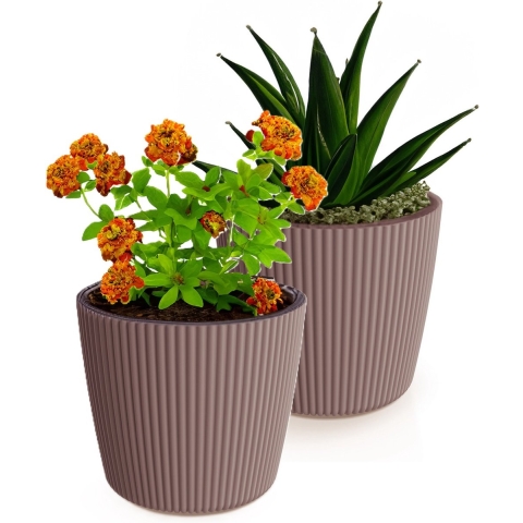 Plantenpot/bloempot Buckingham - 2x - buiten/binnen - kunststof - terra bruin - D34 x H30 cm -