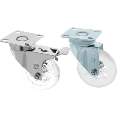 AMIG zwenkwielset met rem - D75mm - 4 wielen - polycarbonaat - 300kg - transparant -
