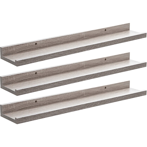 3x foto wandplank fixy - beige - eiken hout look - 58 x 10 x 4 cm -