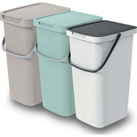 GFT/rest afvalbakken set - 3x - 25L - beige/groen/wit - 26 x 29 x 48 cm - afval scheiden -