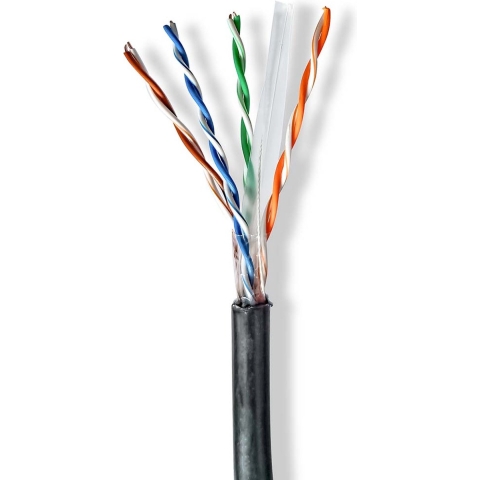 Nedis CCBG8590BK305S Netwerk Kabel Rol Cat6 Solid U/utp Cca 305.0 M Buitenshuis Rond Pe Zwart Gift Box