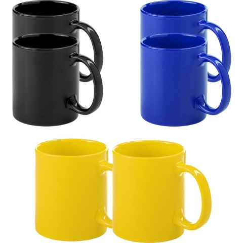 Koffie mokken/drinkbekers Auxerre - 6x - keramiek - geel/zwart/blauw - 370 ml -