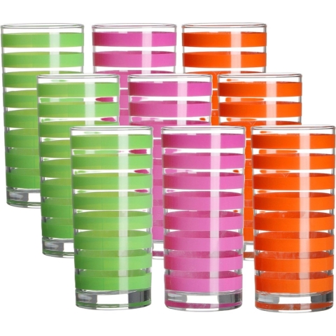 Drinkglazen Colorama - 9x - roze/groen/oranje - glas - 280 ml - gekleurd mix -