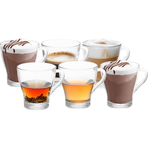 Vivalto Design Koffie/thee glazen met oor - set 12x stuks - transparant glas - 280 ml -