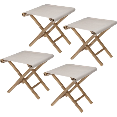 Bijzet krukje/stoel - 4x - Inklapbaar - creme wit - vouwkruk - bamboe/polyester - 40 x 40 cm -
