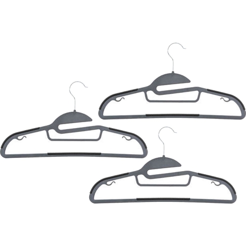 Kledinghangers set - 24x stuks - grijs/zwart- kunststof - 41 x 22 cm - kleerhangers -