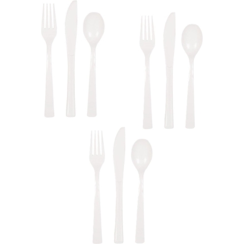 Feest bestek setje - 36 personen - herbruikbaar kunststof - wit - messen/vorken/lepels -