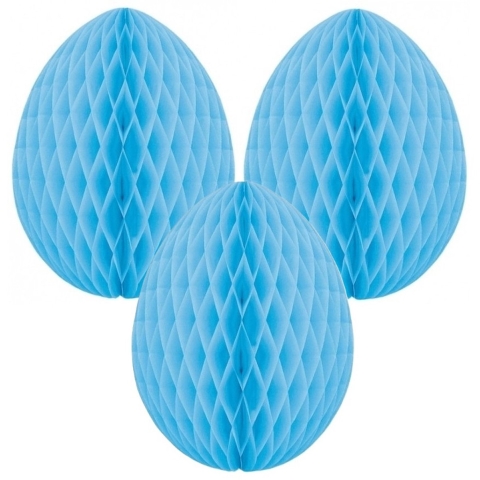 Paas decoratie ei van papier - 3x - lichtblauw - 30 cm - brandvertragend crepepapier - Pasen -