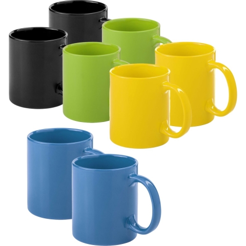 Koffie mokken/drinkbekers Auxerre - 8x - keramiek - geel/groen/blauw/zwart - 370 ml -