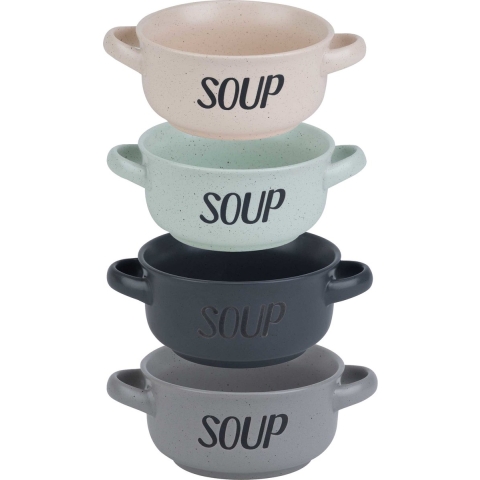 Cosy & Trendy Soepbekers/soepkommen - set 4x stuks - 13 x 8 cm - 470 ml - keramiek - mix kleuren -