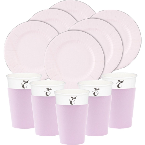 Feest/verjaardag BBQ bordjes/bekertjes set - 32-delig - lavendel paars - rond - papier/karton -