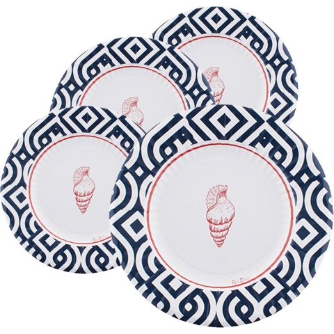 Feestbordjes - 32x - nautisch thema - rond - karton - 21 cm - gebaksbordjes - maritiem - strand -