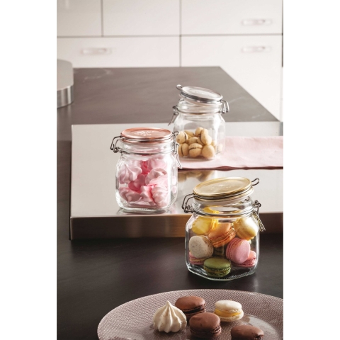 Voorraad/weckpot - 4x - transparant - glas - 22 x 10,6 cm - 1,5 L - krijtplaatje - Bormioli Rocco -